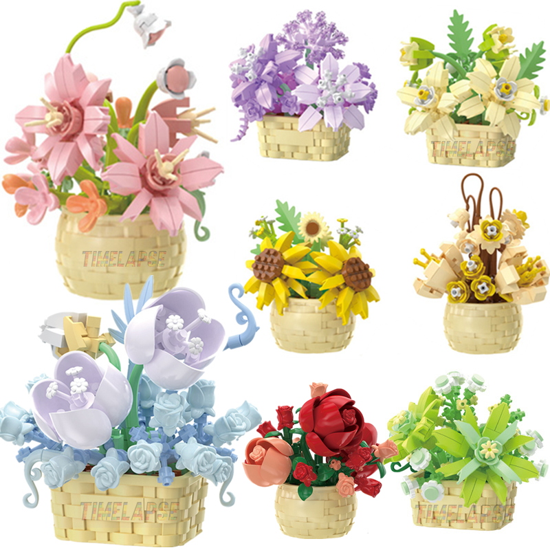 Bonsai Garden Experts - DIY MOC Potted Rose Sunflower Plants